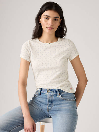 

Футболка женская с принтом «Pointelle» из коллекции Dry Goods Levi's, цвет Arlo Floral Dusty Blue