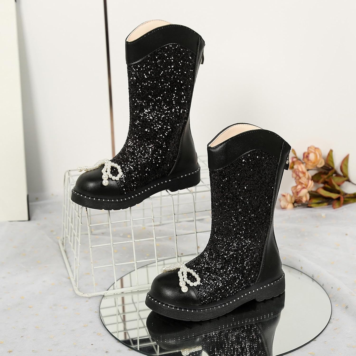 Сапожки Ctreela Sparkle Cowgirl для маленьких и больших детей, ковбойские западные блестящие сапожки для девочек, металлические сапоги средней высоты, черный — фото 3