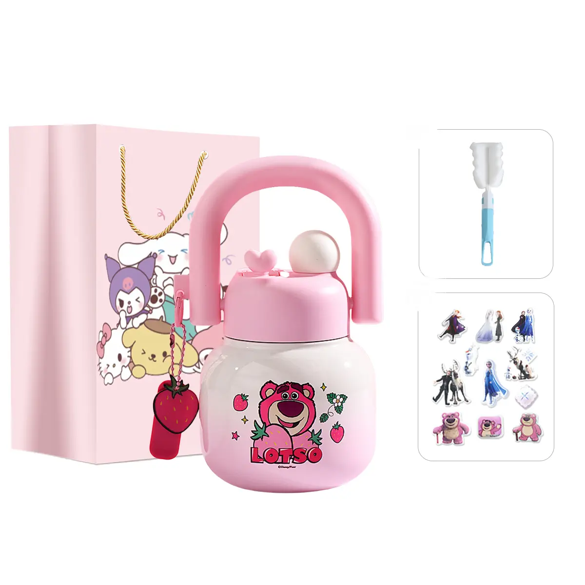 Детский термос-бутылка Strawberry Bear Disney «Big Belly Cup», White Pink Lotso/в подарочном пакете