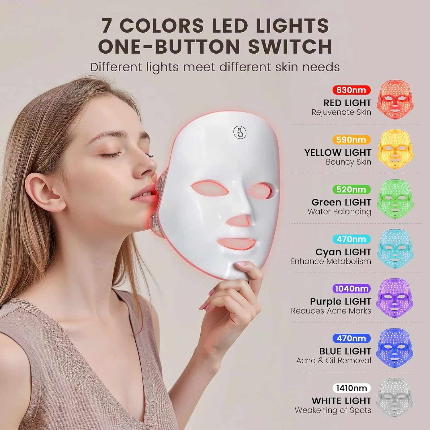 Маска для лица Toyhis — LED- 7 цветов портативная — фото 2