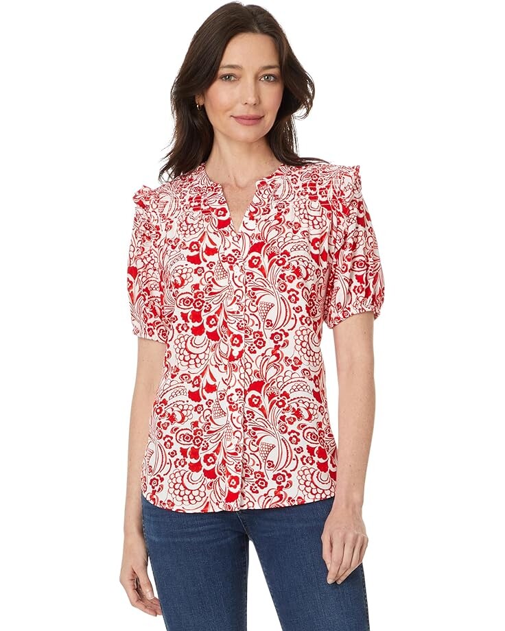 

Топ Tommy Hilfiger Fountain Smocked Yoke Top, цвет Ivory/Scarlet