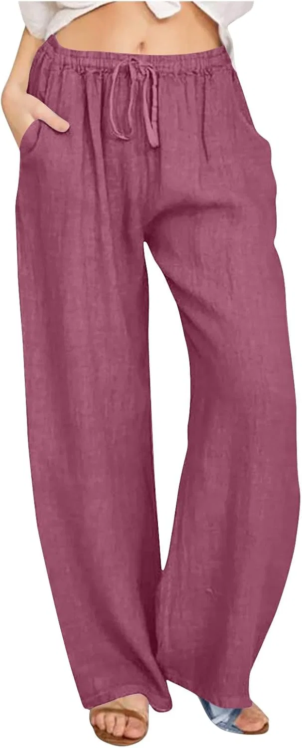 Широкие брюки женские Cotton Linen, Hot Pink