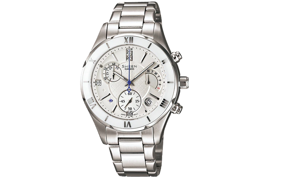 

CASIO Часы Women's SHEEN Silver Watch SHE-5517D-7A, White Dial