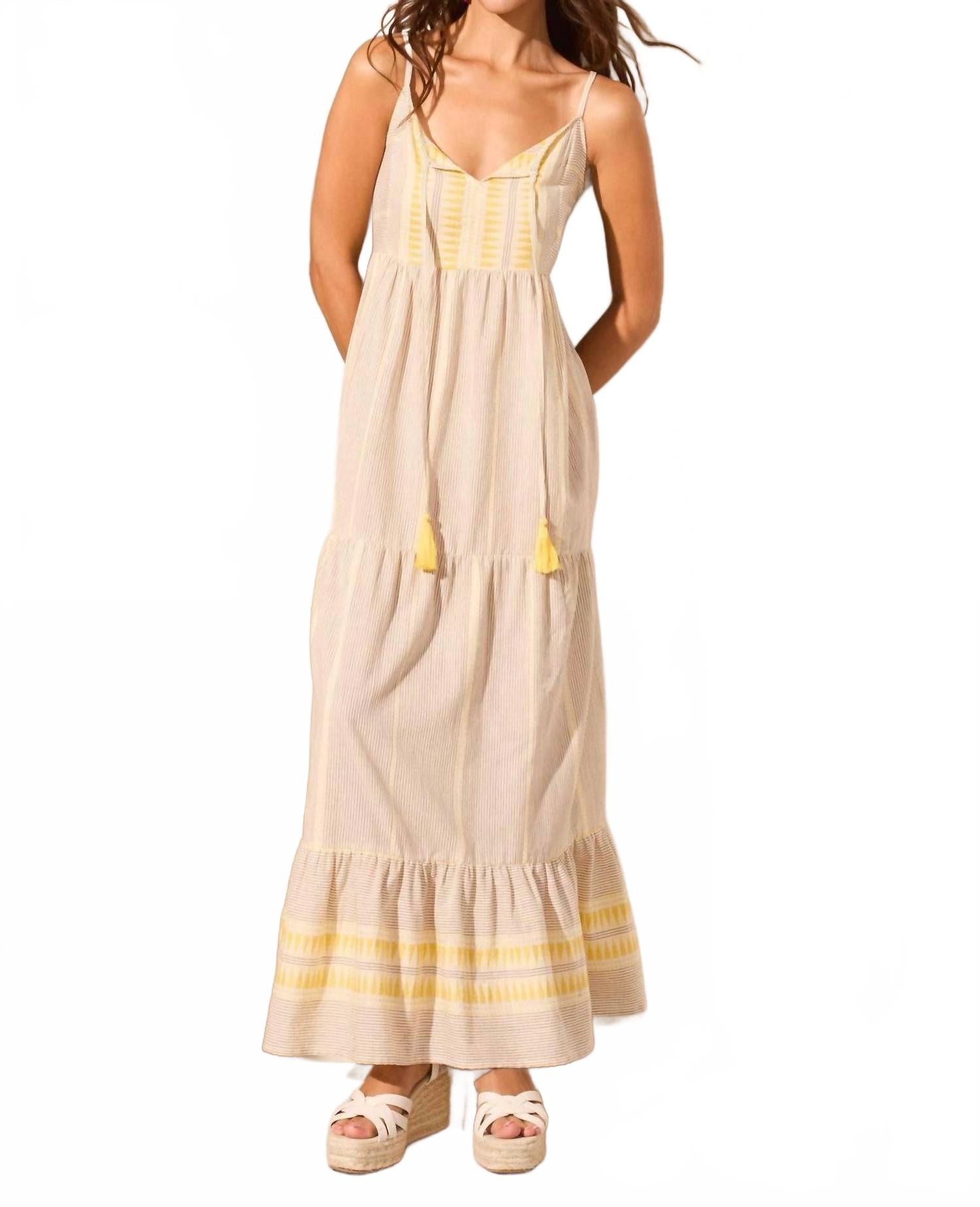 

Джаккардовое платье без рукавов с запахом и круглым вырезом в цвете солнечный луч TRIBAL, Sun Ray