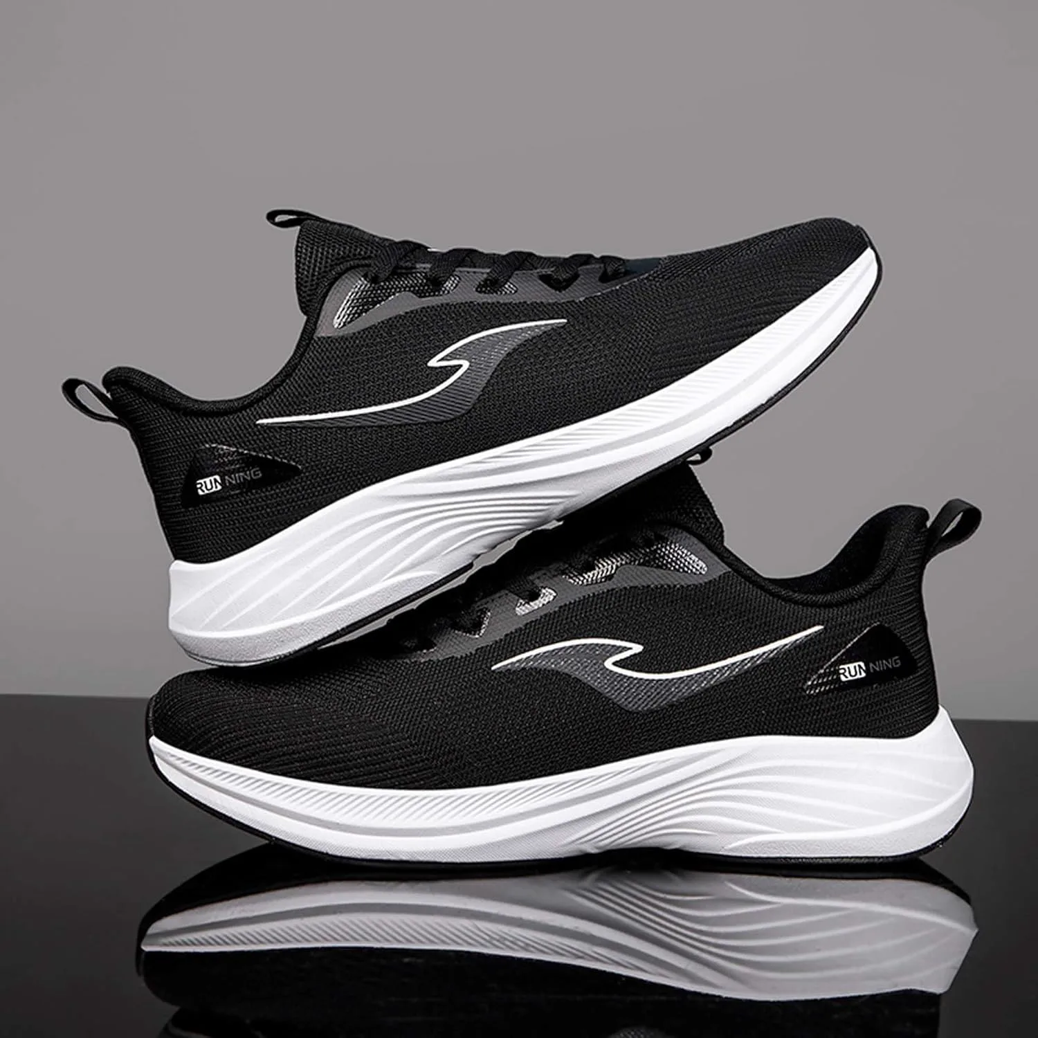 

Кроссовки для мужчин и женщин, легкие беговые туфли, вязаная сетка, комфортные и дышащие, толстая подошва с амортизацией, поддержка свода стопы, подходят для различных видов спортивных тренировок как в помещении, так и на улице Vtiao, черный