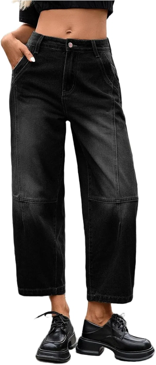 Джинсы прямые широкие с высокой талией, Black