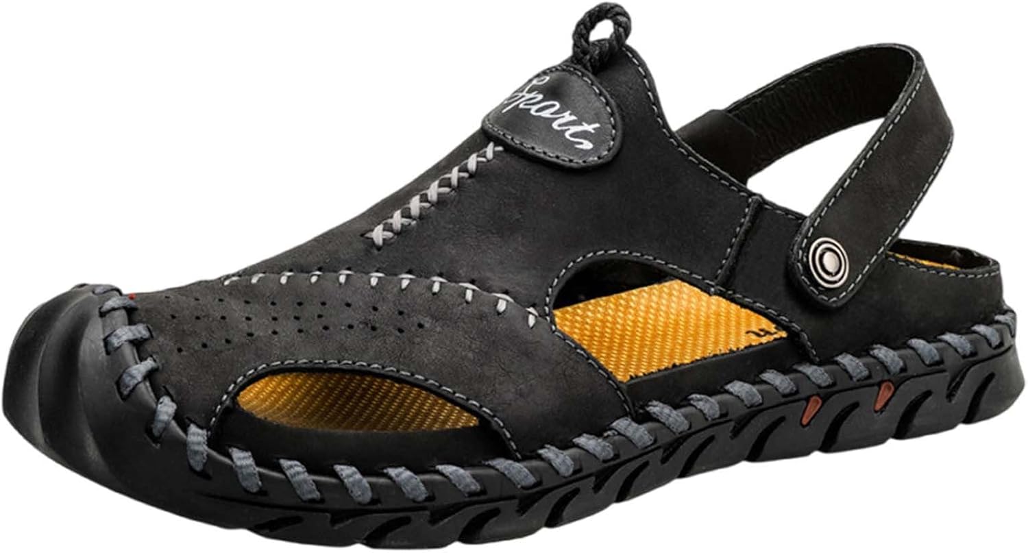 

Мужские сандалии Спортивные летние пляжные шлепанцы для улицы, скользящие, мужские кожаные сандалии, размер 12 Generic, черный