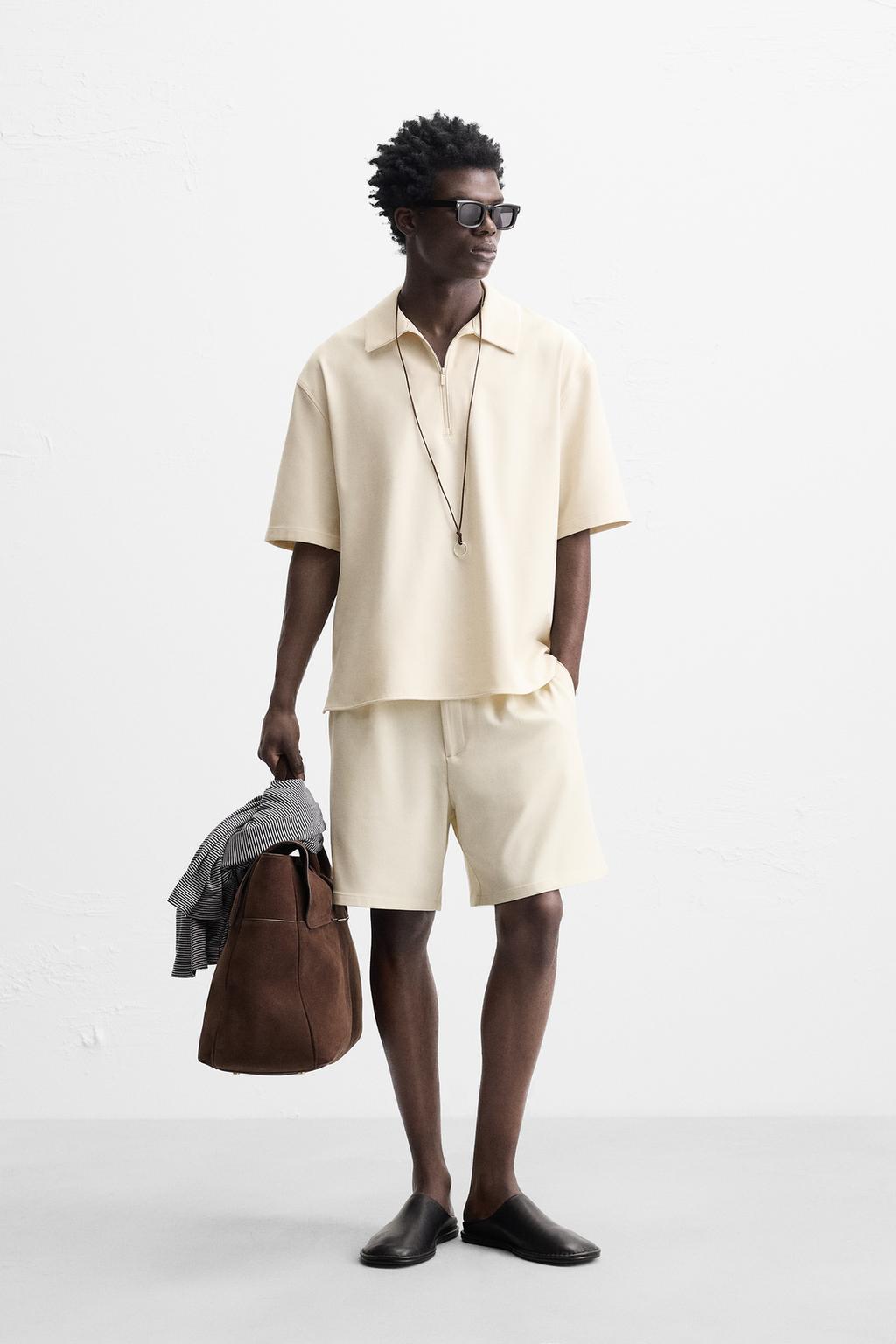 

Комфортная рубашка поло на молнии ZARA, экрю