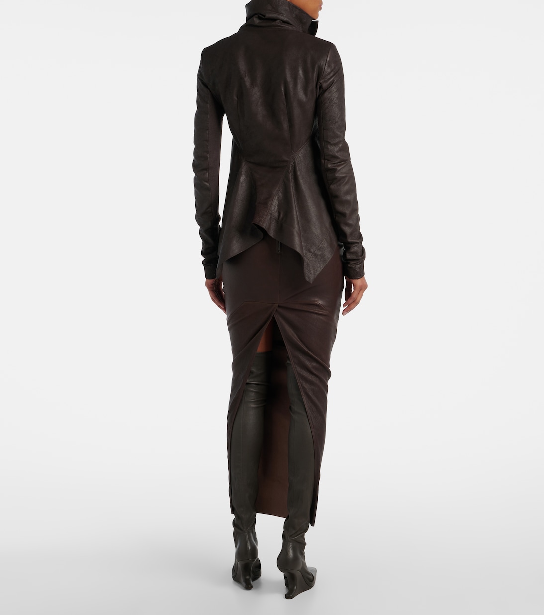 Кожаная байкерская куртка Naska Rick Owens, Mahogany — фото 3