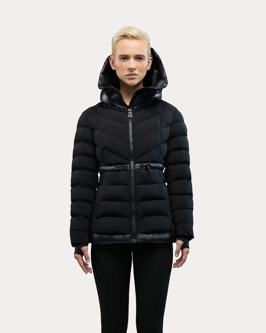 

Женская легкая стеганая куртка-пуховик Everlong в елочку с блестящей отделкой Alpenhaus, Black