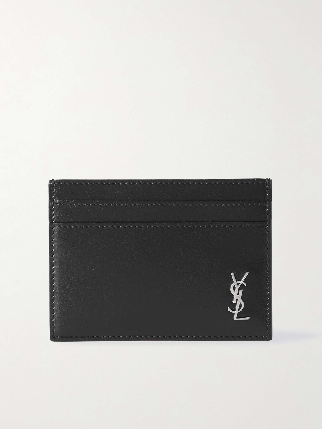 

Кожаный картхолдер с аппликацией логотипа SAINT LAURENT, черный