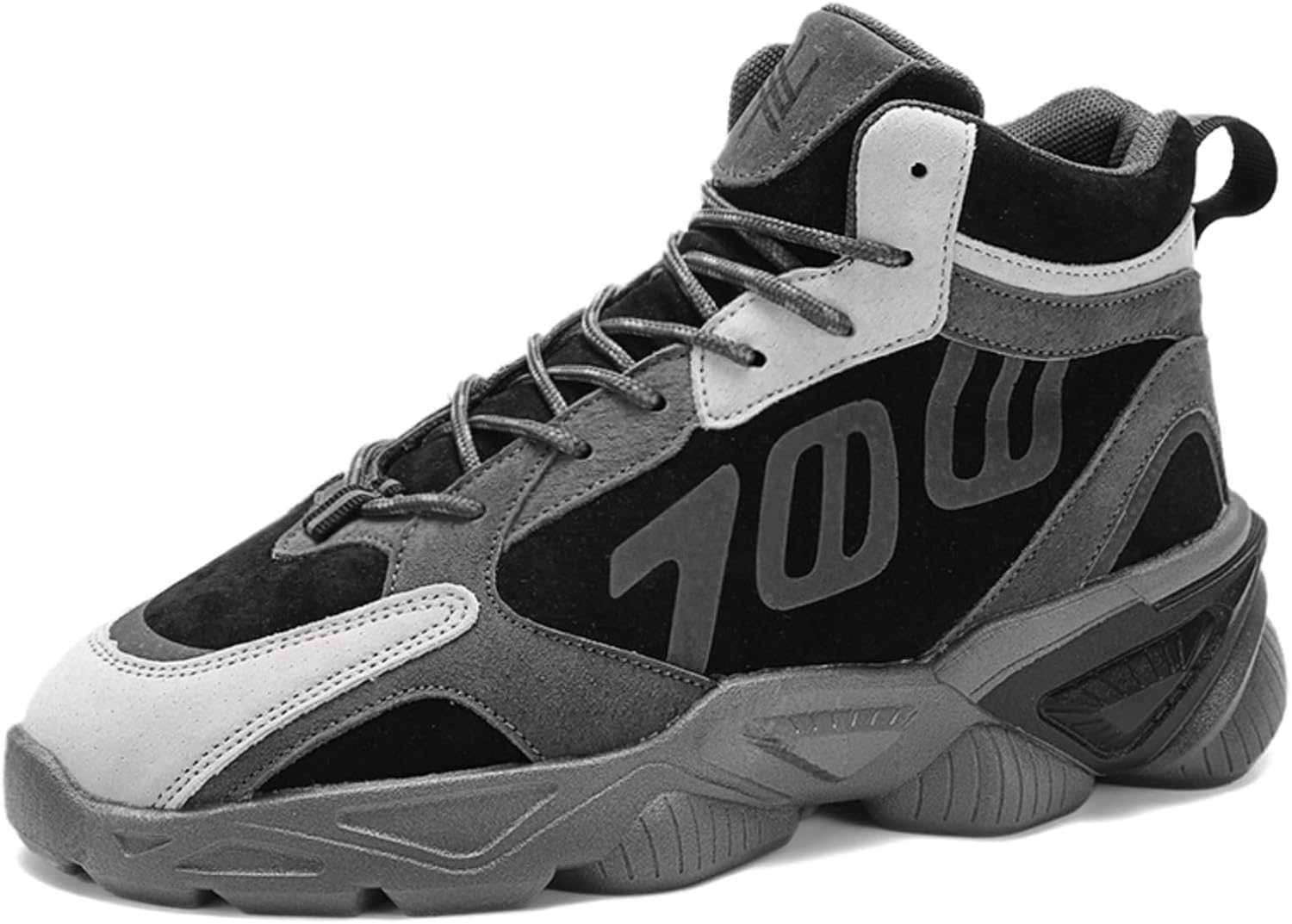 

Мужские модные кроссовки на платформе с шнуровкой, средней высоты, с противоскользящей подошвой, с круглым носком, повседневные массивные кроссовки для спортзала, тенниса, бега и прогулок Boaobaihuo, черный