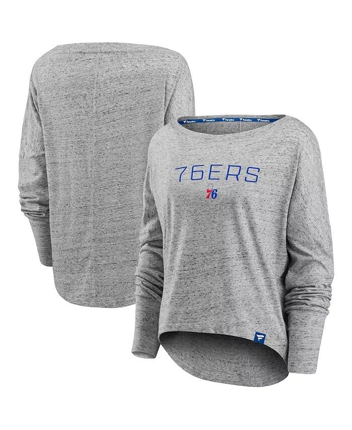 

Женская серая футболка Philadelphia 76ers Nostalgia с открытыми плечами и длинными рукавами Fanatics