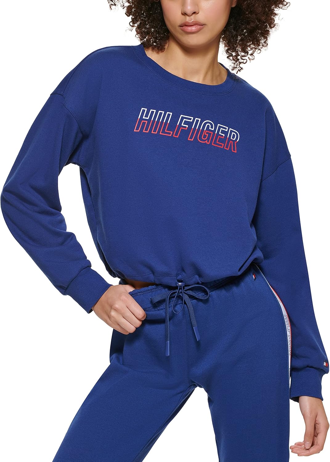 

Женская толстовка Tommy Hilfiger с круглым вырезом и завязкой на подоле, двухцветным логотипом, Deep Blue