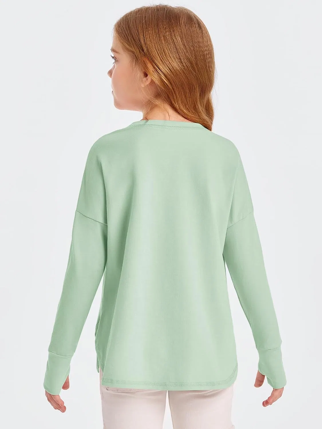 Футболка детская активная с отверстиями для больших пальцев Haloumoning, Light Green — фото 3