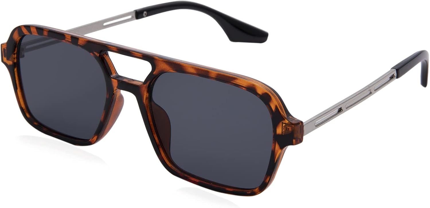 

Солнцезащитные очки Hycredi в стиле ретро 70-х, плоские, в стиле «авиатор», модные винтажные квадратные очки для женщин и мужчин, металлический дизайн, защита от УФ-излучения, C6 - Leopard/Gray