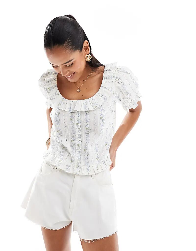 

Блузка New Look с цветочным принтом и пуговицами синего цвета