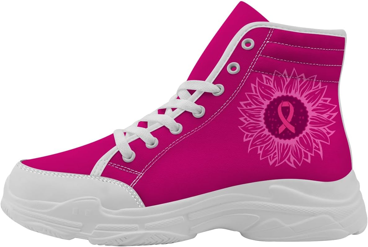 

Кроссовки Quorax для женщин с осведомленностью о раке груди, высокие на шнуровке, из хлопка, подарок для нее и для него, розовый