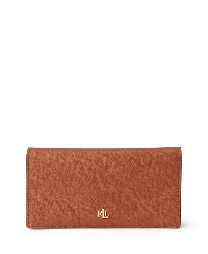 

Кожаный тонкий кошелек Crosshatch с застежкой на кнопку Lauren Ralph Lauren, коричневый