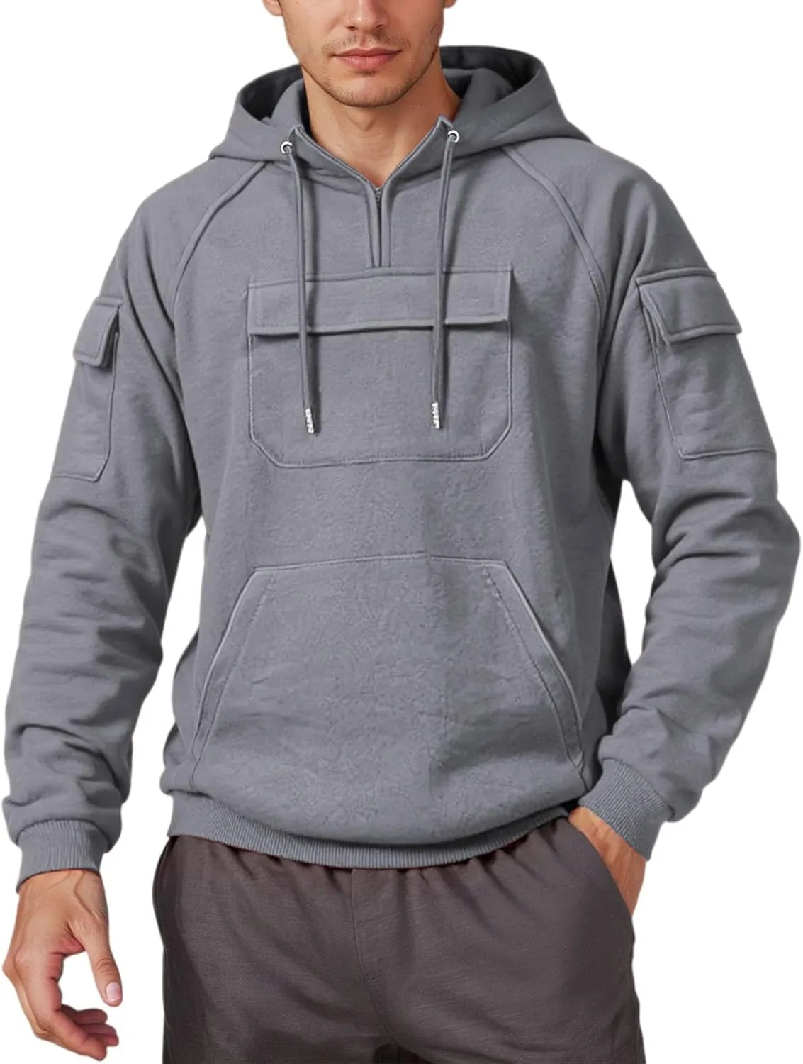 

Мужская толстовка с капюшоном и карманами 1/4 молния Casual Pullover