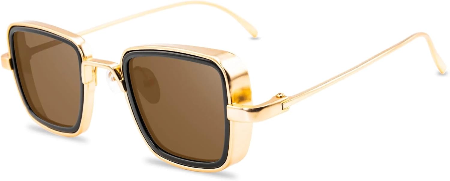 

Солнцезащитные очки с защитой UV400 | Стиль стимпанк, цветные линзы, металлическая оправа | Для женщин и мужчин, для занятий спортом на открытом воздухе и вождения DSVIGF, Gold Brown