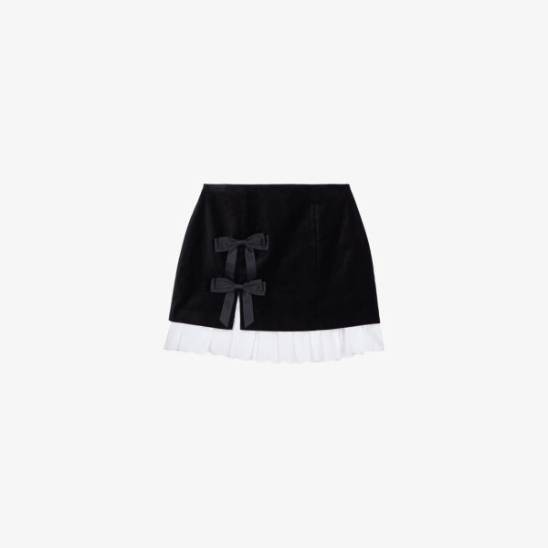 

Мини-Юбка из эластичного бархата с контрастным подолом и бантом The Kooples, черный