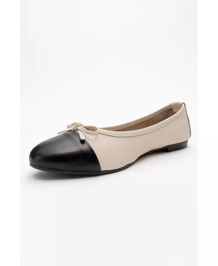 Балетки Rayne Cap Toe из кожи с мыском (женские) Forever & Always Shoes, коричневый/бежевый — фото 2