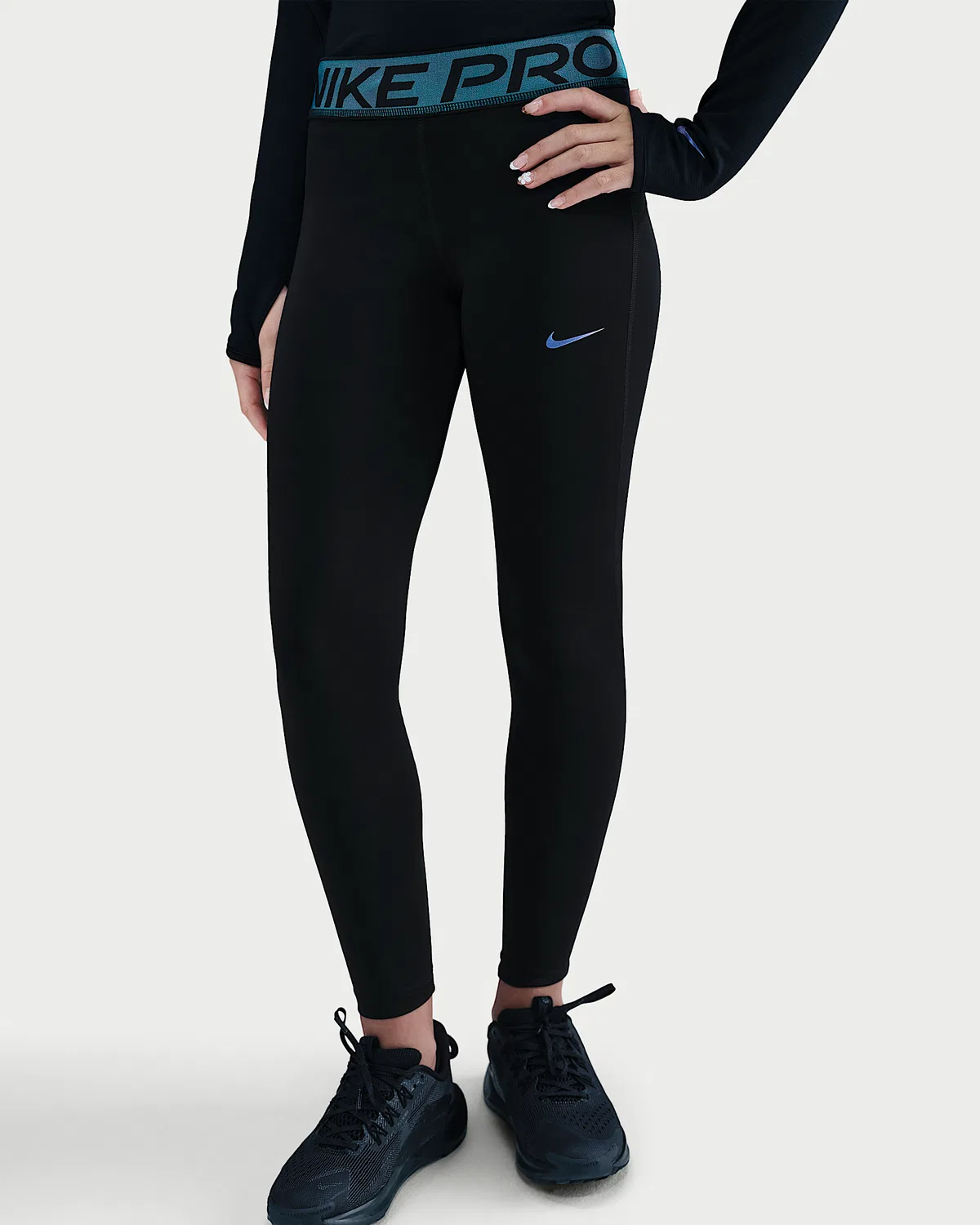 Большие детские (девочки) леггинсы Dri-FIT с блестящими акцентами Nike Pro, Black — фото 2