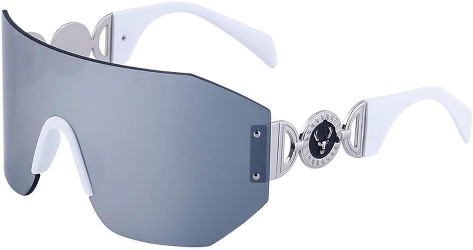 

Большие солнцезащитные очки-щитки для женщин, модные солнцезащитные очки неправильной формы для мужчин, безободковые солнцезащитные очки в стиле стимпанк WNCKSQ, C6whitesilver