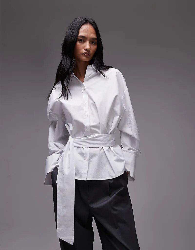 

Белая поплиновая рубашка с поясом ASOS DESIGN