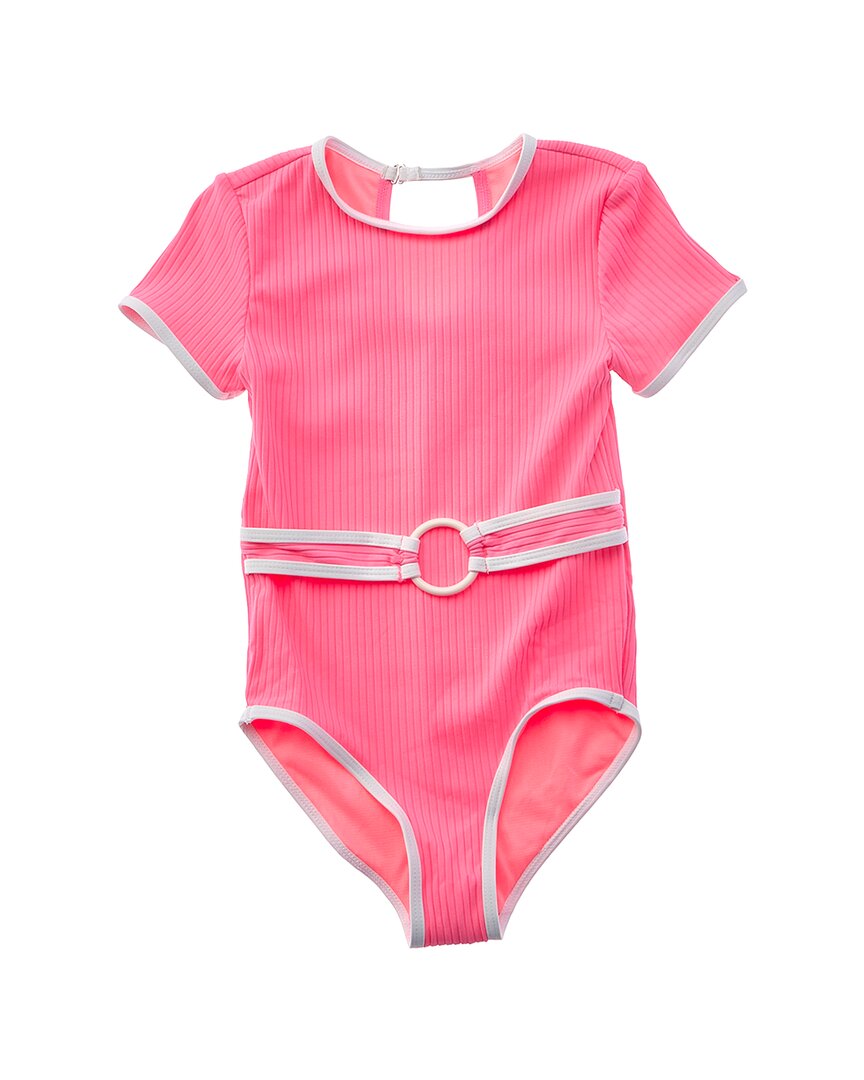 

Beach Lingo, цельный купальник с поясом и короткими рукавами, розовый