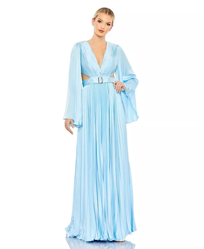 

Женское платье из шармузы с длинными рукавами и шнуровкой на спине Mac Duggal, синий
