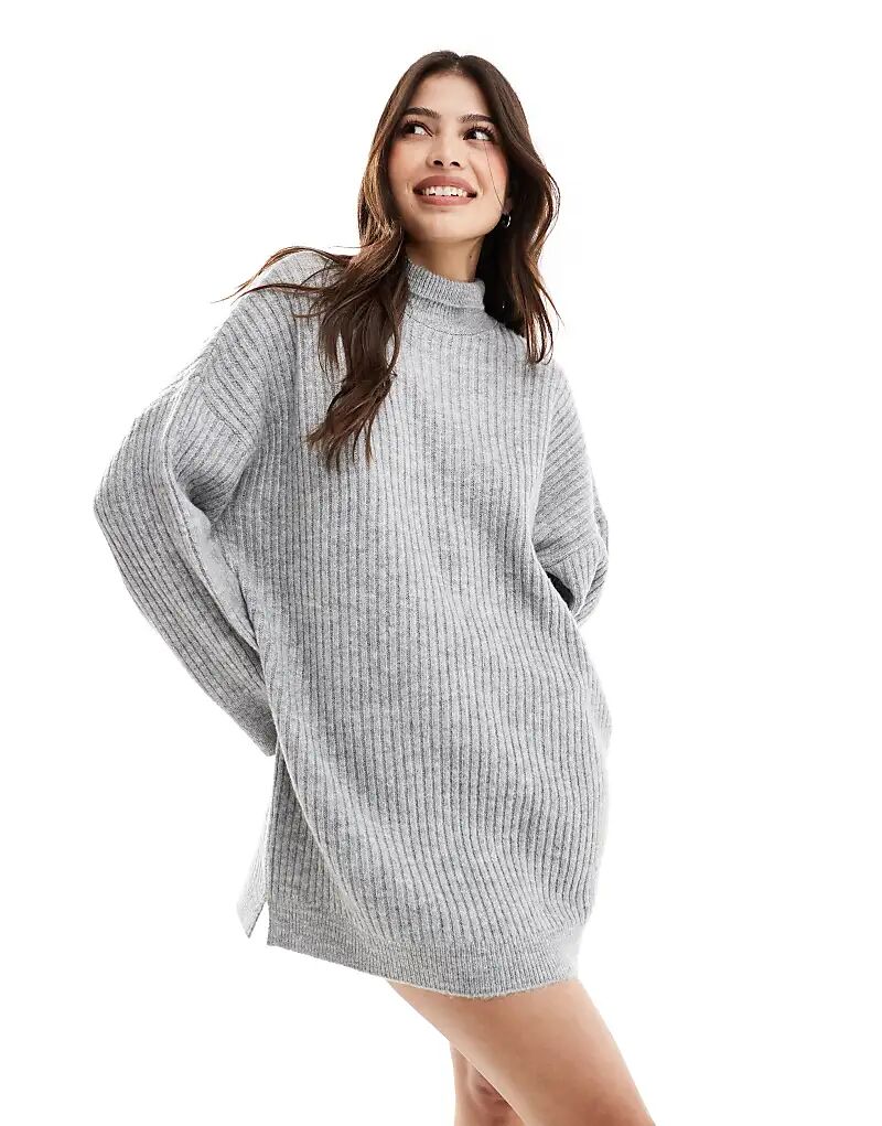 

Трикотажное мини-платье с высоким воротом серого цвета ASOS DESIGN