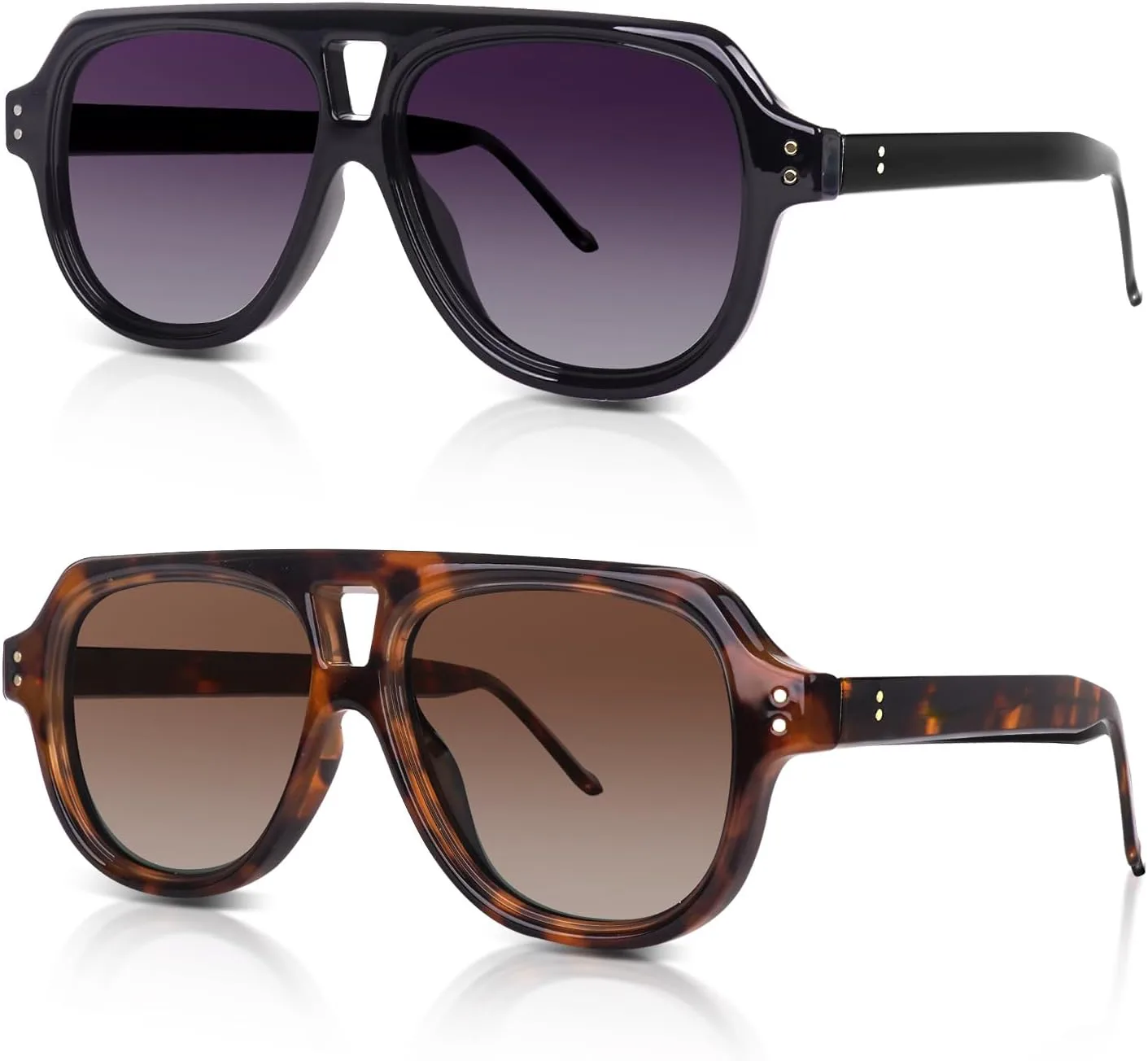 

Солнцезащитные очки DrRelax Retro Square Aviator для женщин в стиле 70-х, с плоской оправой и поляризованными линзами, 2 Pack-black/Tortoise Gradient Brown
