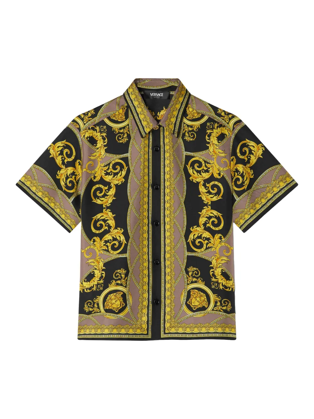 

Шелковая рубашка с принтом Versace Kids, желтый