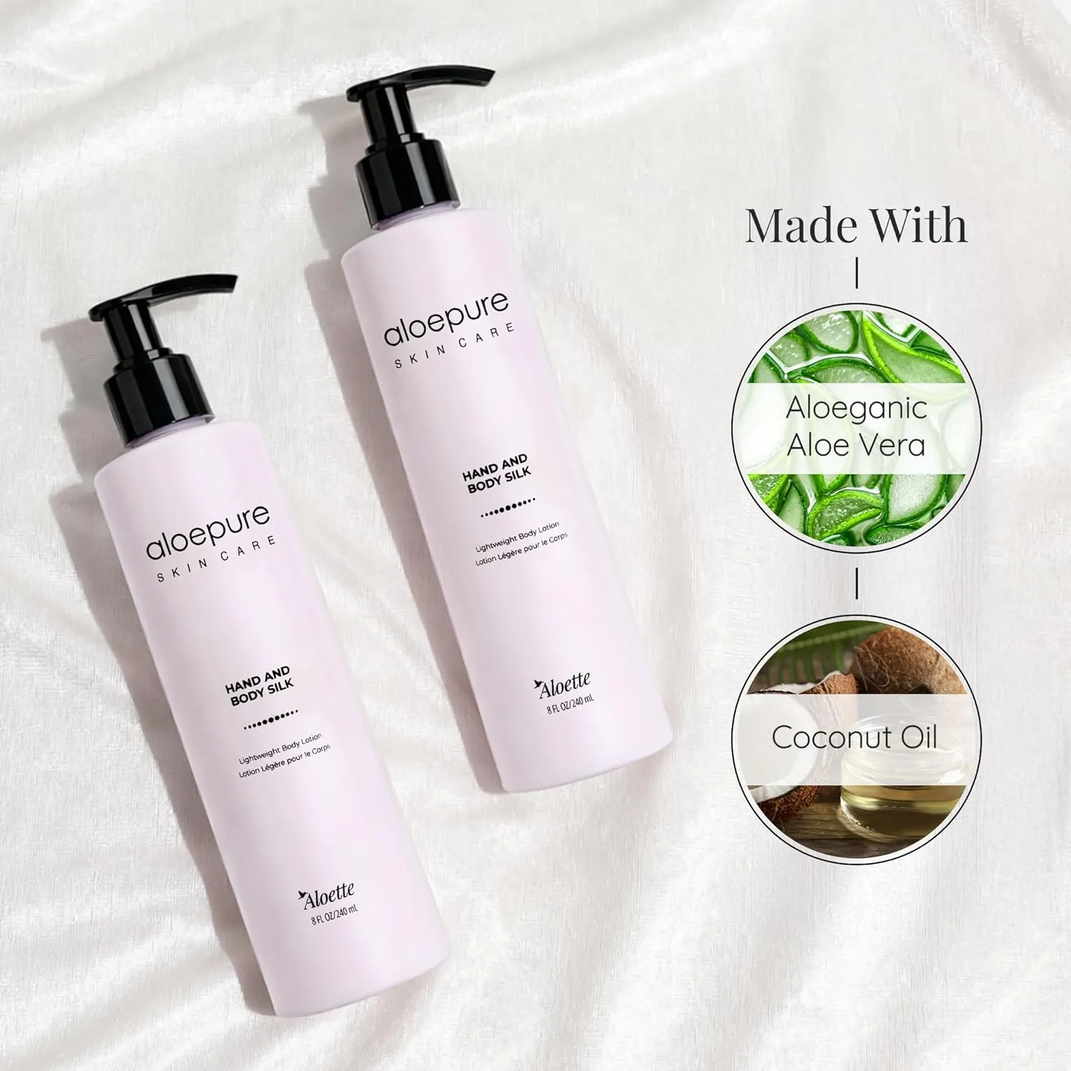 Aloette Hand & Body Silk Lotion - легкий и нежный увлажняющий лосьон для тела для женщин и мужчин с цветочным ароматом и экстрактом алоэ вера для мягкой и гладкой кожи, 236 мл — фото 3