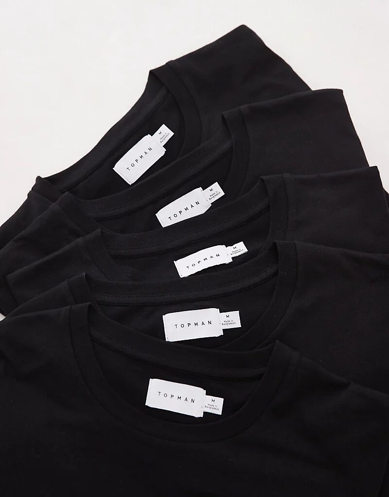 

Упаковка из 5 обычных футболок черного цвета Topman