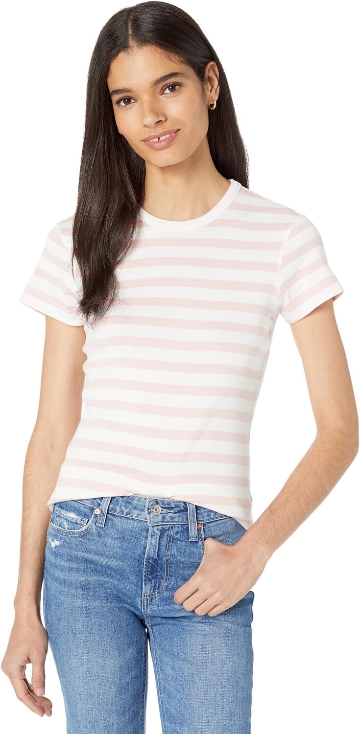 

Футболка Three Dots 100% Cotton Heritage Knit Short Sleeve Stripe Crew, цвет Peach Skin/White Stripe