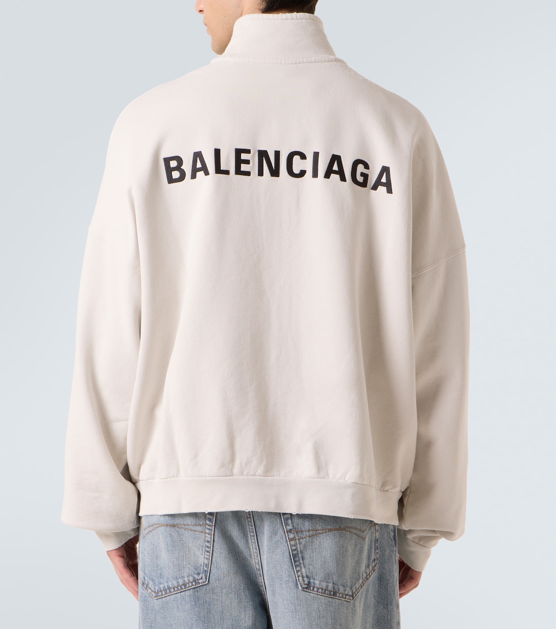 Лого хлопковая трикотажная куртка для трека Balenciaga, Dirty White — фото 4