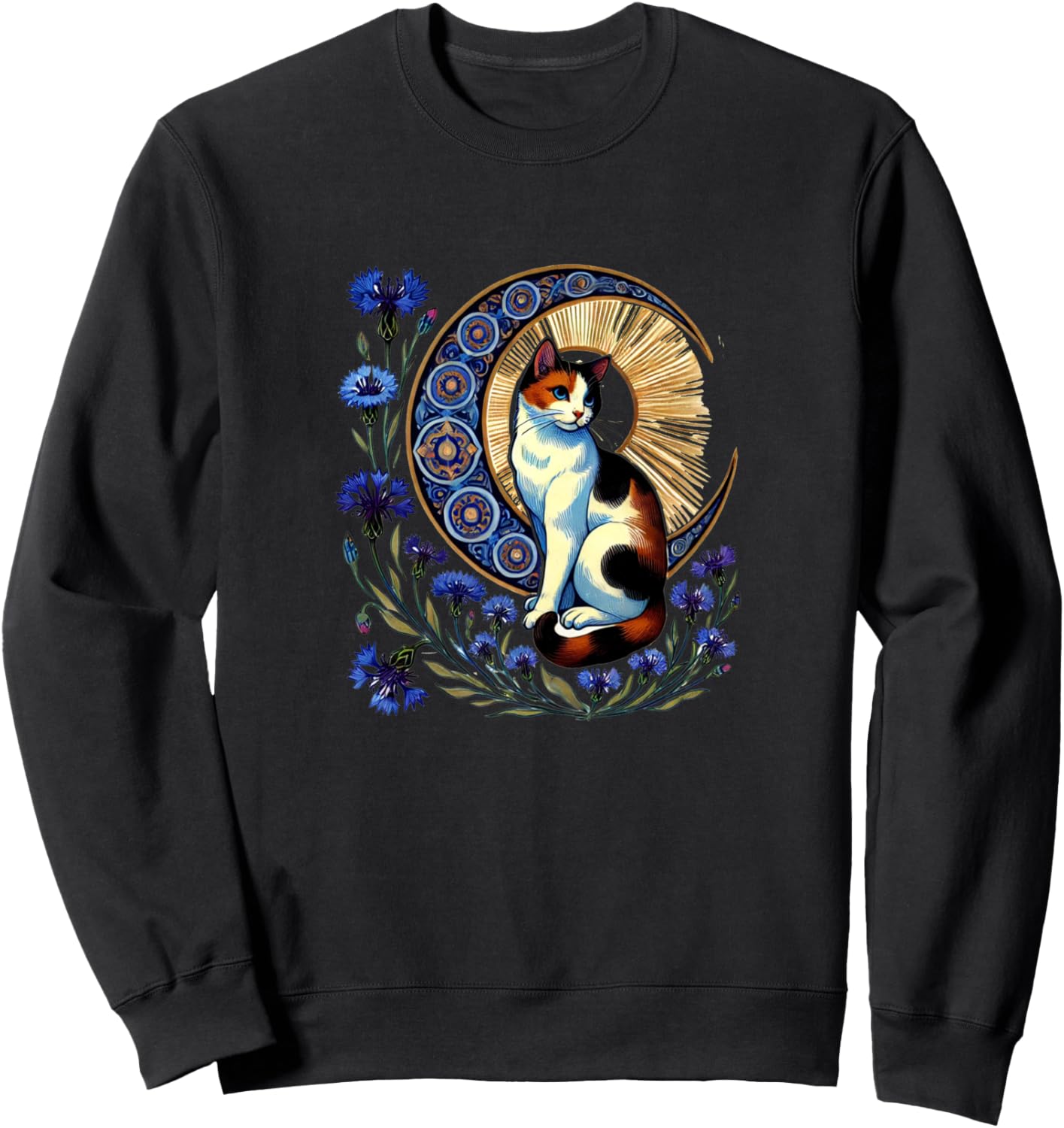 

Толстовка с изображением кошки в пестрых тонах и василька на фоне луны Retro Cali Lover Snugg, черный
