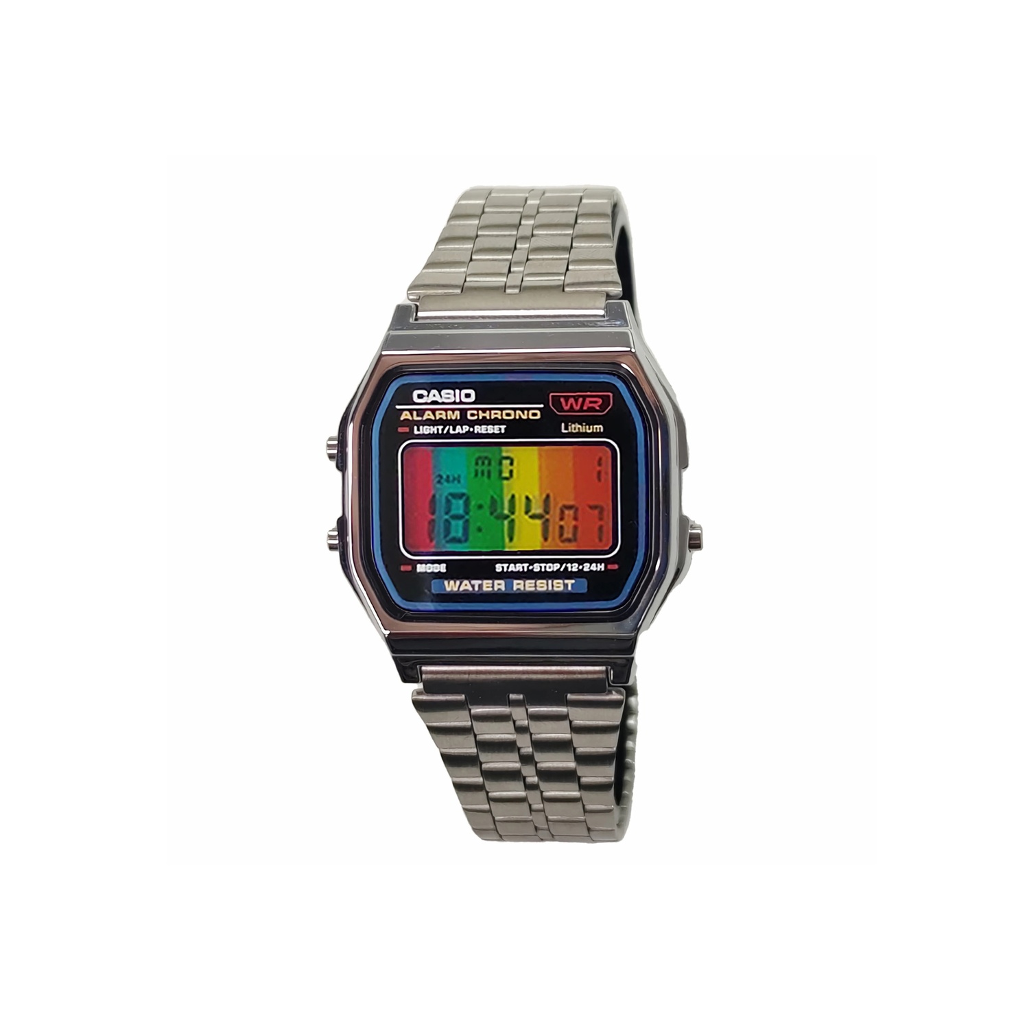 

CASIO Часы Retrofit Series Quartz Movement Stainless Steel Strap Watch Men's Watch Purple Watch Dial, Silver Strap Multicolor Vertical Stripes Watch Glass
