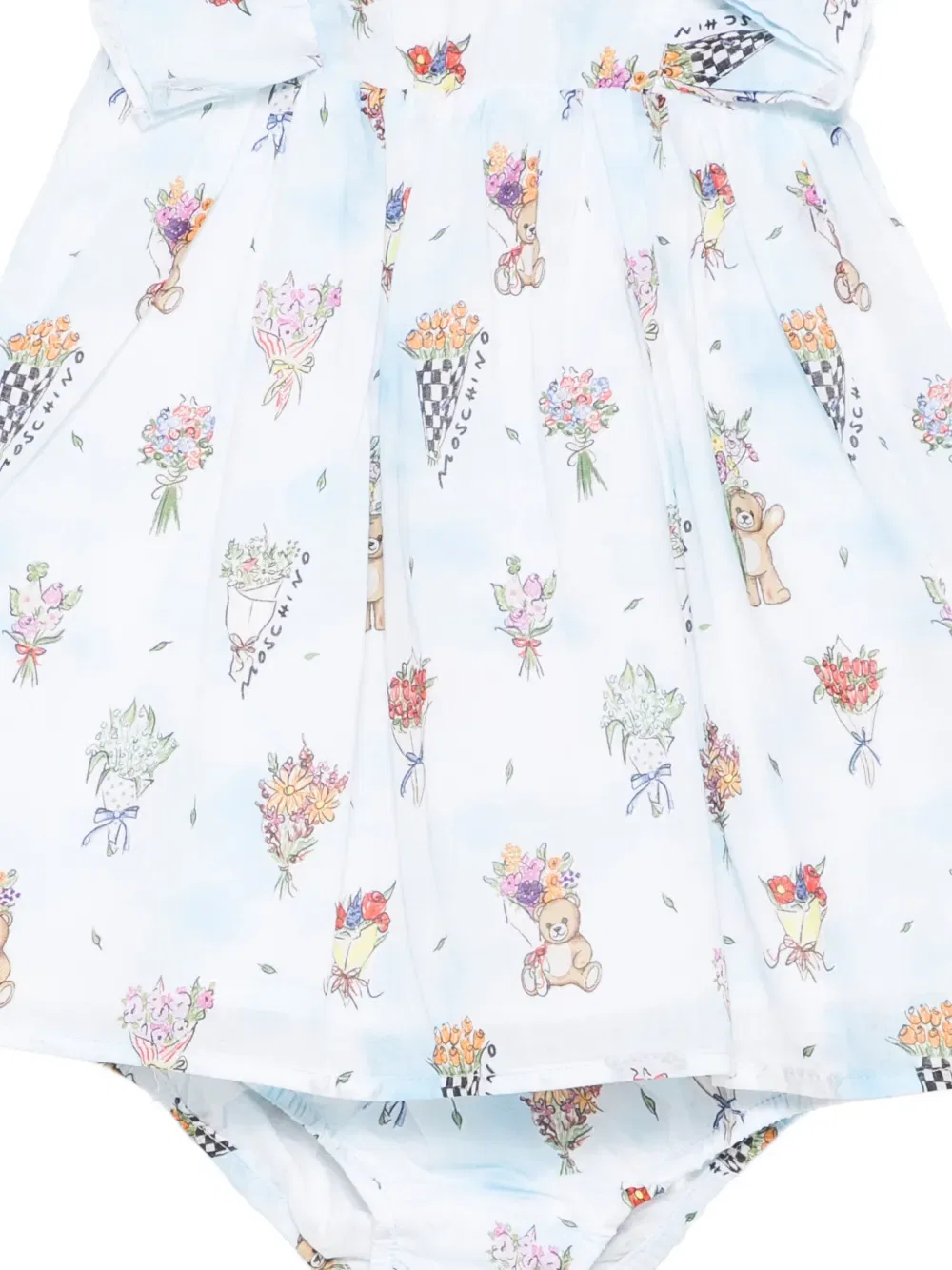 Платье с цветочным декором и оборками Moschino Kids, синий — фото 3