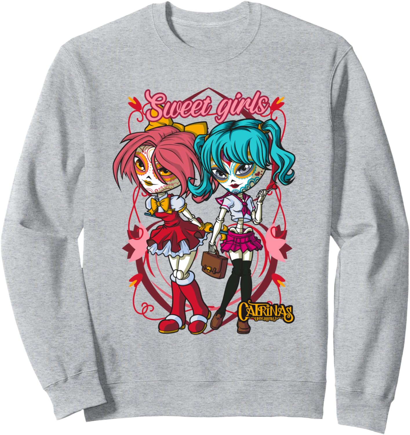 

Подземный мир Катрины - красочная толстовка с дизайном ко Дню мертвых Catrinas, серый