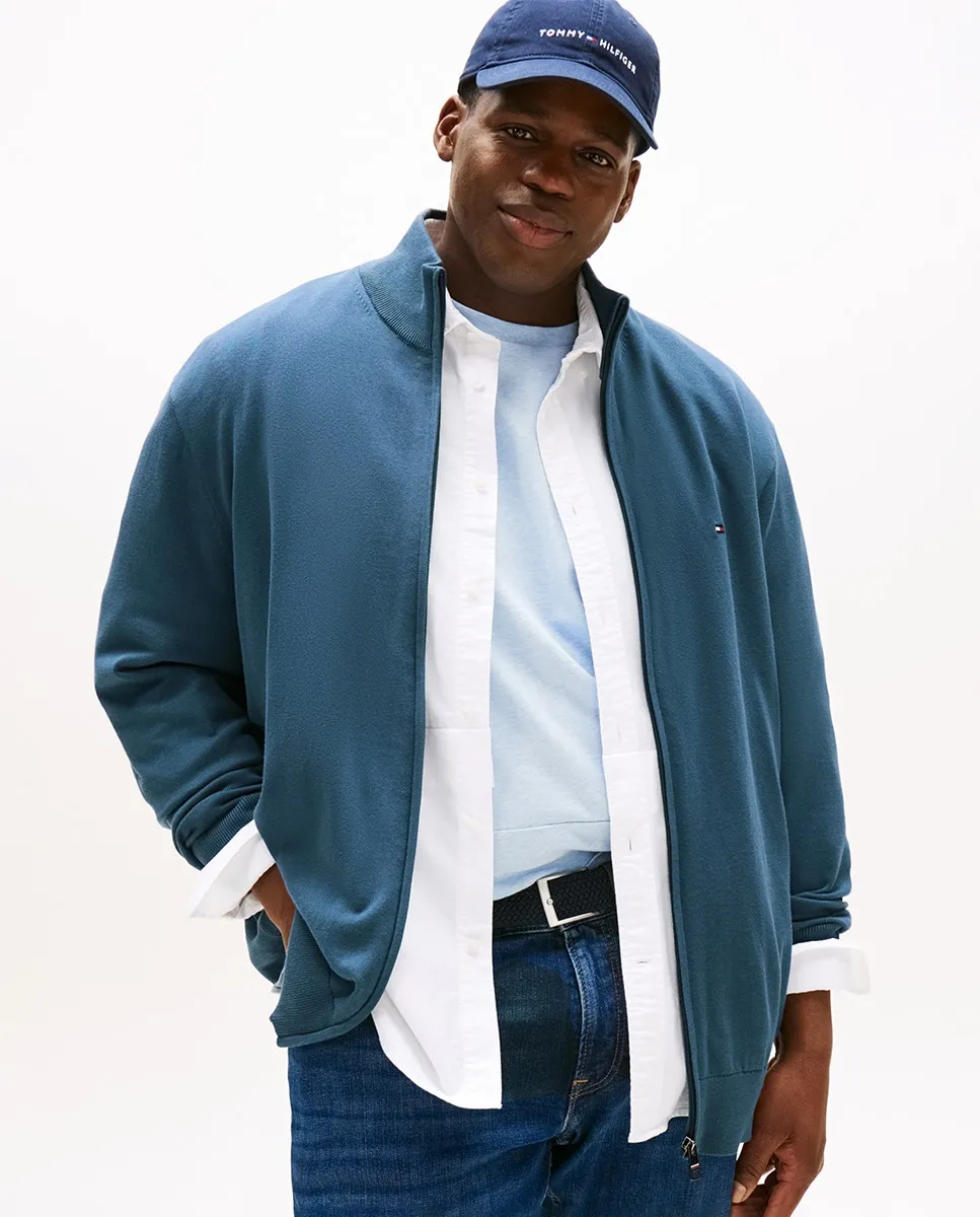 

Мужской свитер из однотонного хлопка с половинной молнией больших размеров Tommy Hilfiger, индиго