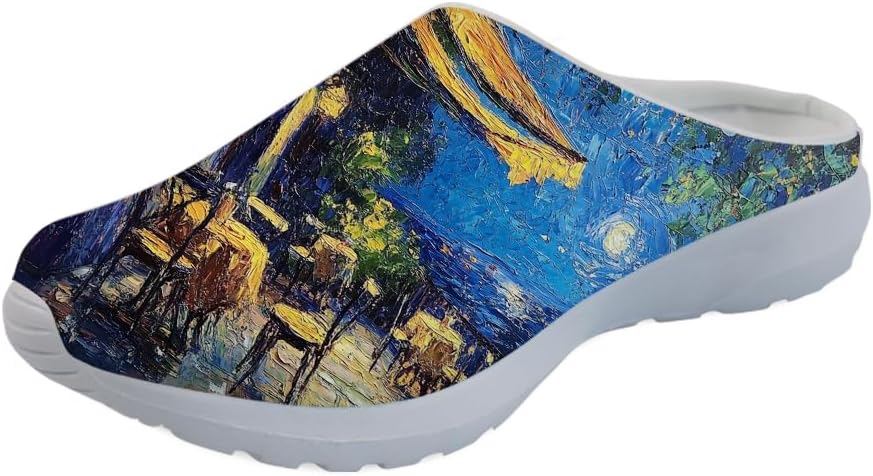 

Садовые тапочки, сабо, нескользящие рабочие сандалии для поваров, медсестер и мужчин с поддержкой свода стопы, с принтом колибри и ромашек Forchrinse, Cafe Terrace Starry Night