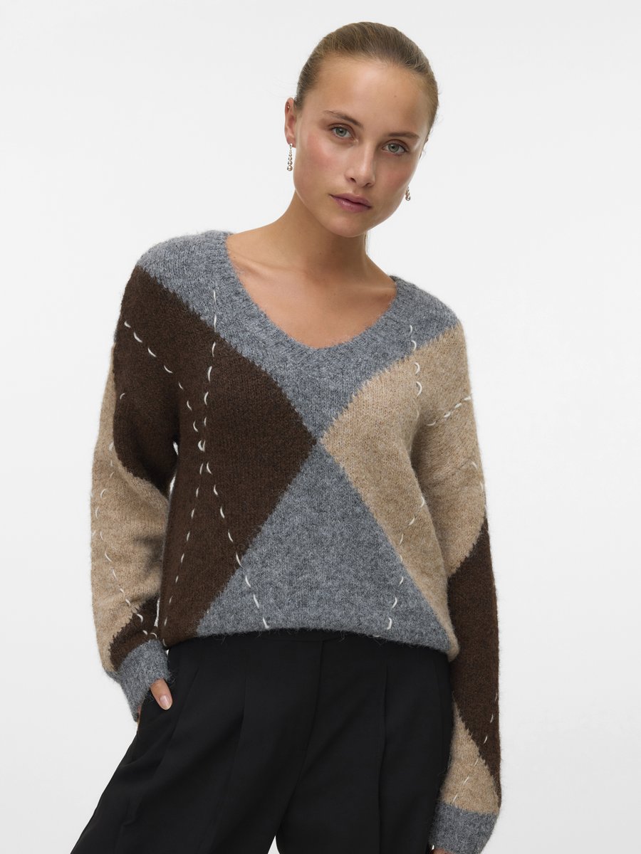 

Джемпер Vero Moda VMBLISS V-NECK HANDSTITCH, Medium Grey Melange/Chocolate Torte/Silver Mink/Birch/Mottled Light Grey