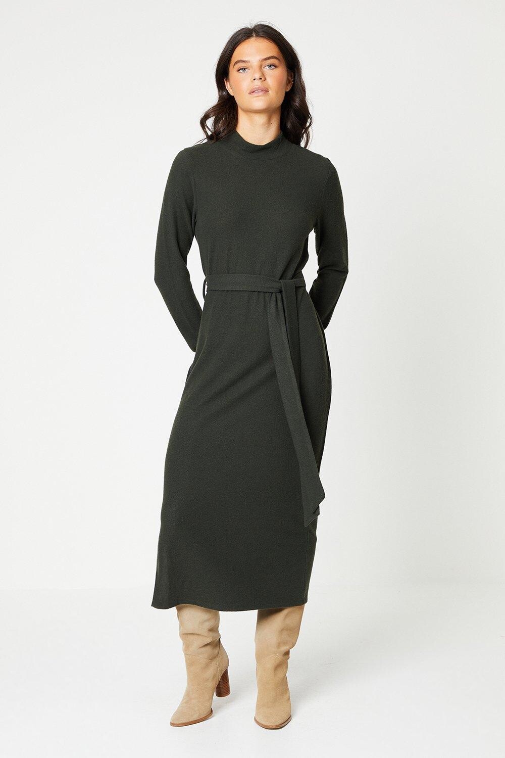 

Платье миди с матовой завязкой на талии Dorothy Perkins, хаки