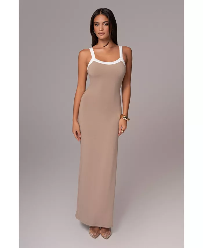 

Платье макси Francesca контрастное белое Plus Size JLUXLABEL, коричневый/бежевый