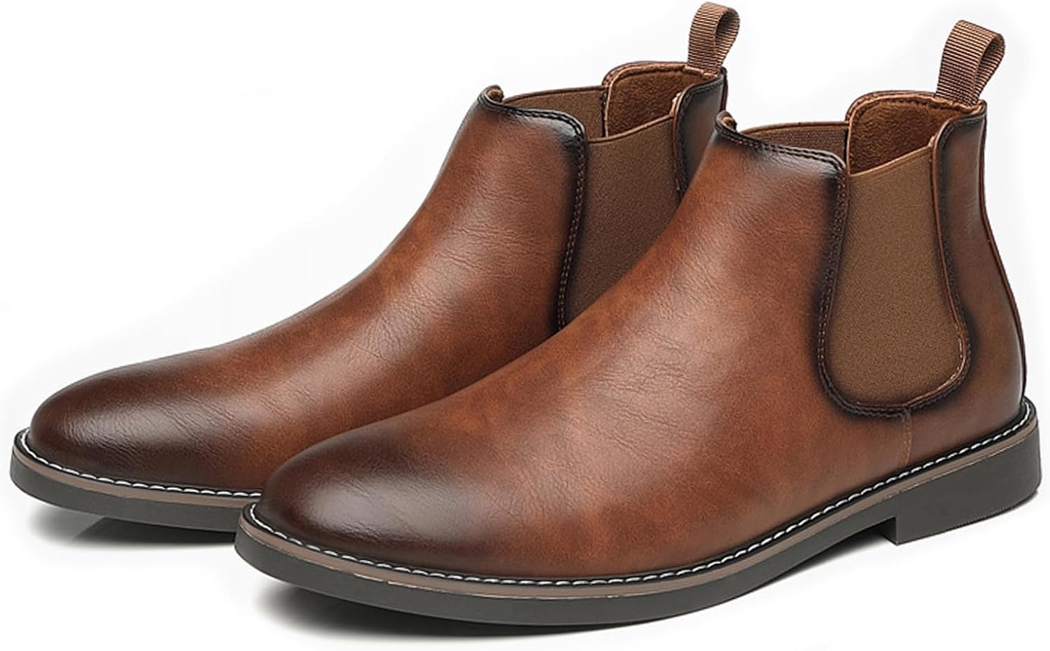 

Мужские винтажные кожаные челси-ботинки: модные с заостренным носком, удобные, на эластичной резинке, средние по высоте, классические челси-ботинки на низком каблуке для делового и формального стиля Ptnoka, светло-коричневый