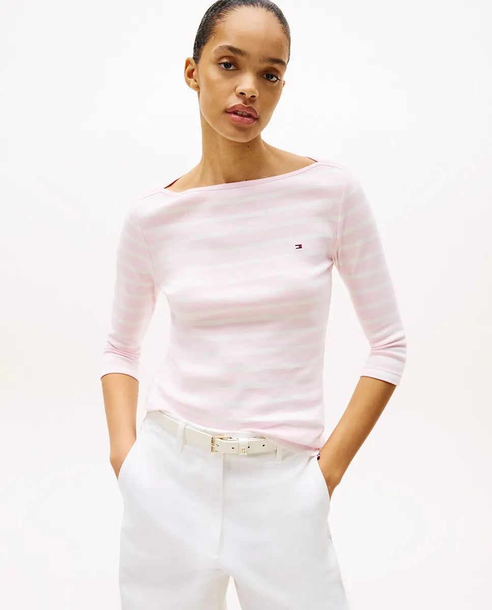 

Женская футболка с рукавом 3/4 и вырезом-лодочкой Tommy Hilfiger, светло-розовый